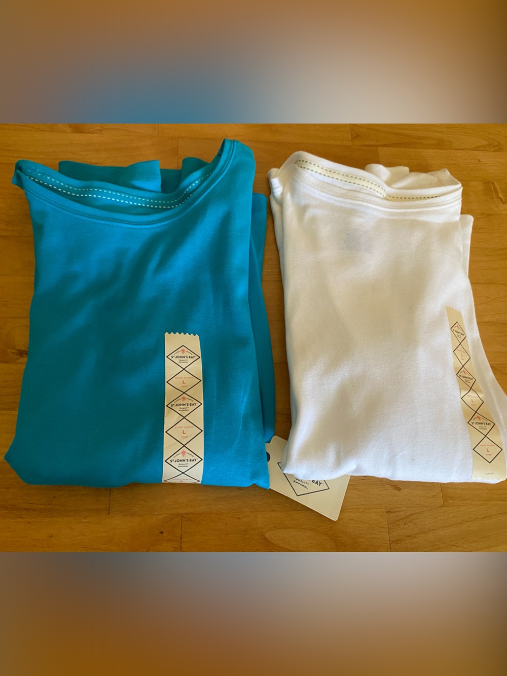 St. John's Bay Teal and White Short Sleeve Tees - 2-Pack